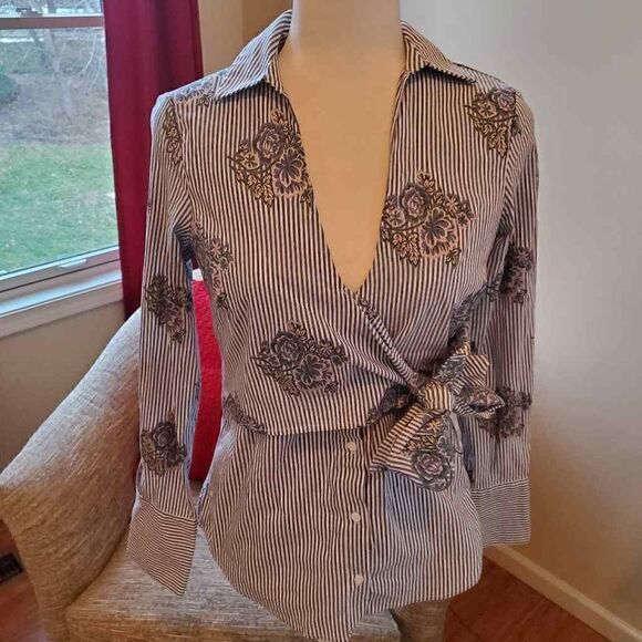 Zara Woman striped floral tie collared shirt XS - Picture 10 of 11